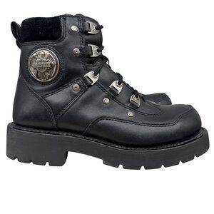Harley Davidson 94011 Black chunky Grunge Metal Logo Motorcycle Boots Men’s sz 7